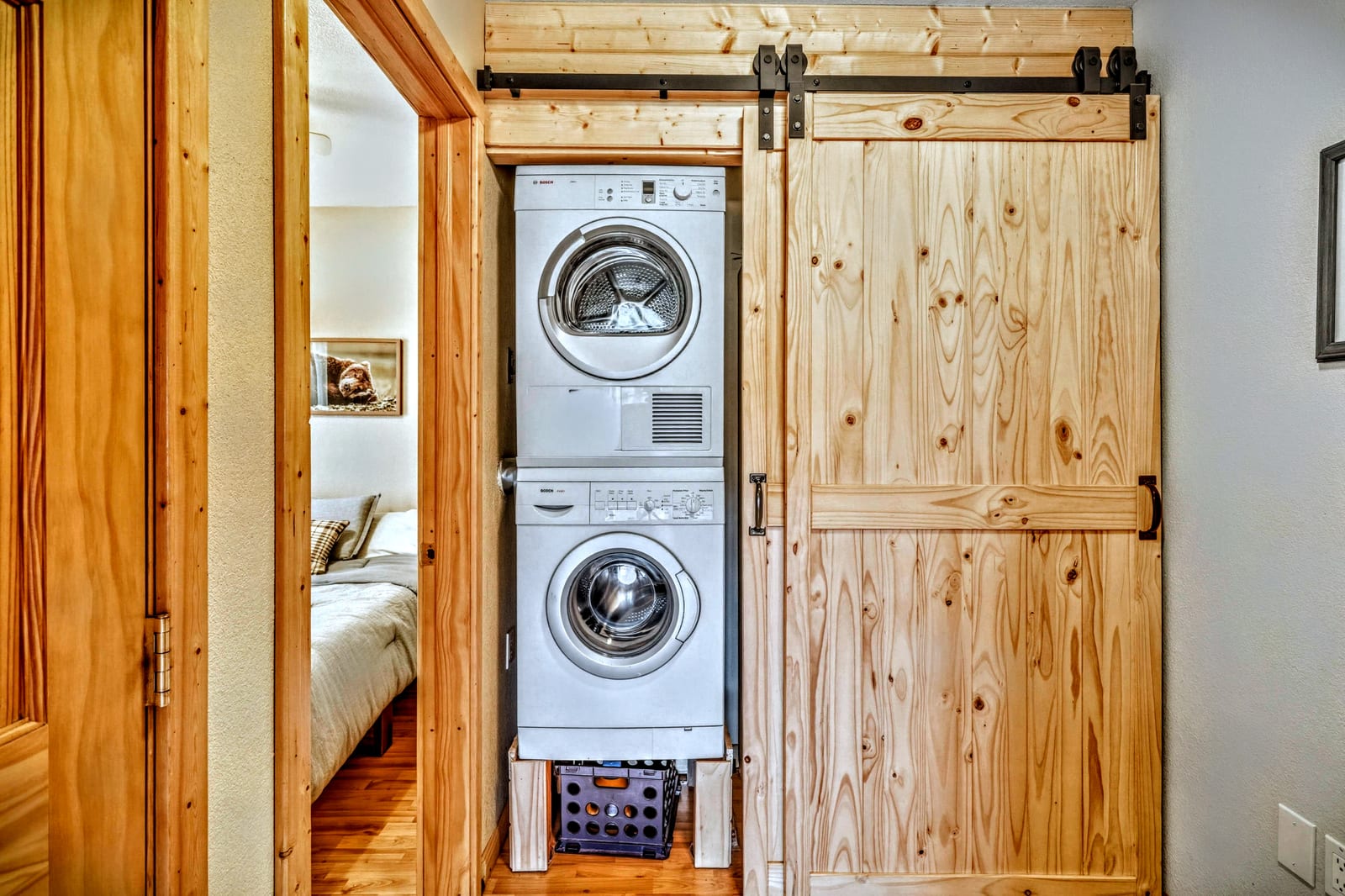 Stacked laundry · barn door