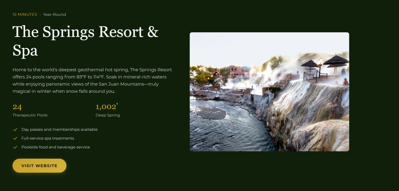 Hot spring pools at The Springs Resort along the San Juan River in Pagosa Springs